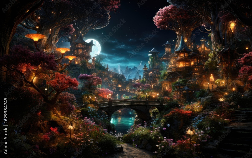 Obraz premium Jungle landscape with a fairy.