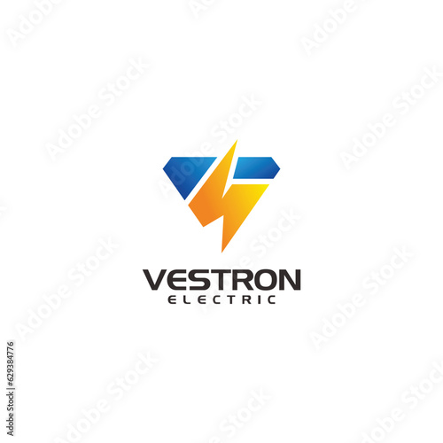 letter v electric system logo design template vector