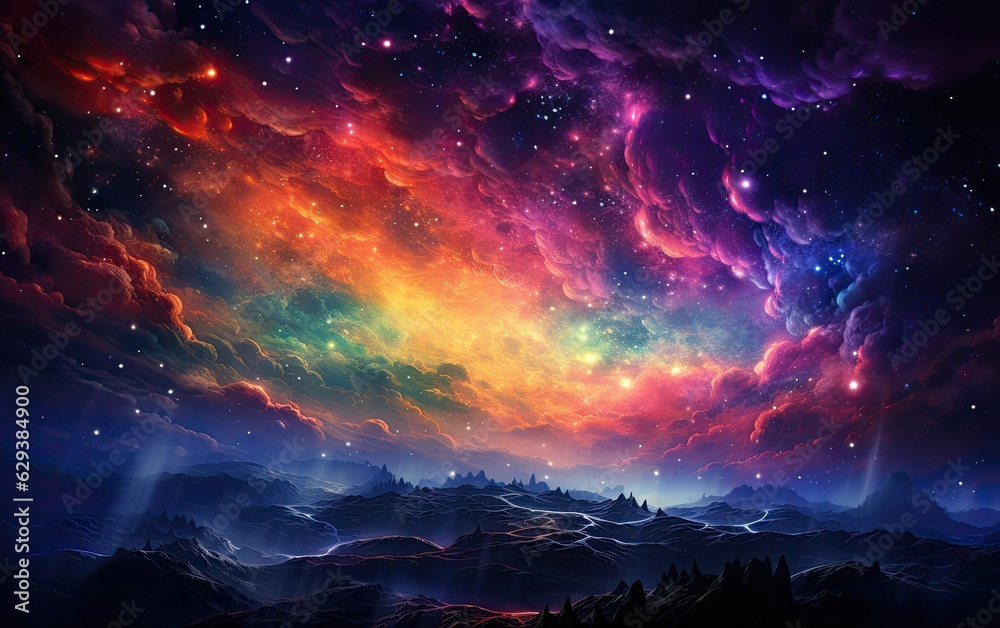 Background with stars in the colorful space.