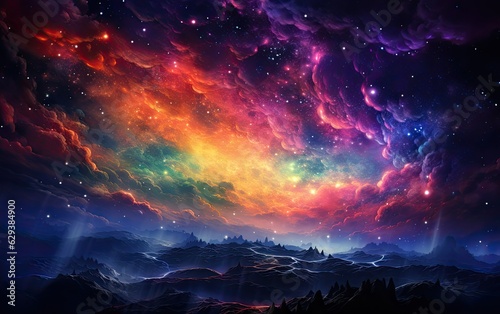 Background with stars in the colorful space.