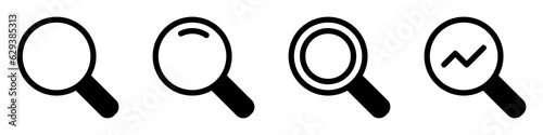Magnifying glass icon set for search and exploration