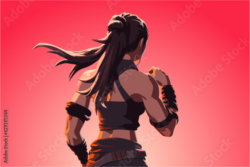 Female hero warrior video game character art, strong badass amazon woman from fantasy game back view vector isolated illustration avatar