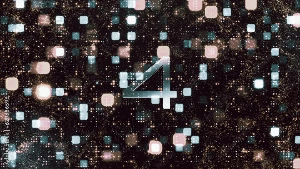 Five seconds Countdown Timer with grid digital technology and fire ...