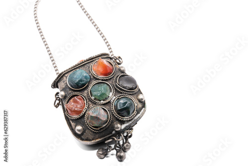 Old necklaces and pendants vintage ,macro photo,object isolated,has path
