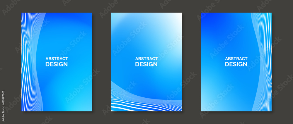 Abstract gradient backgrounds with wavy lines. Set of bright colorful design templates for posters, banners, brochures, flyers, covers. Fluid vivid blue purple wallpaper pack. Vector 