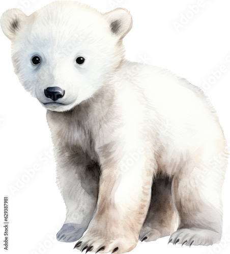 Cute polar bear watercolor illustration. Generative AI