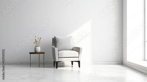 White wall interior living room with armchair
