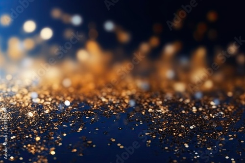 Ethereal Elegance: Golden Particles in Abstract Motion on Blue (Generative AI)