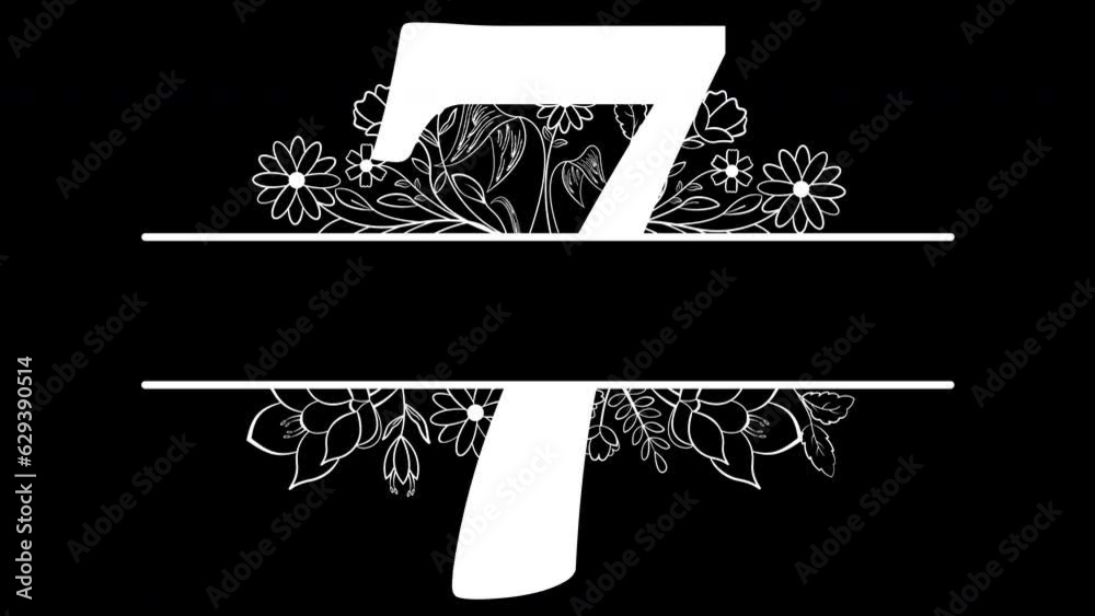 Number Seven Flowers Monogram Aesthetic White Animated, with ALPHA ...