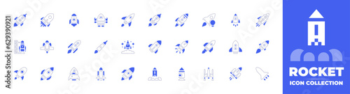 Rocket icon collection. Duotone style line stroke and bold. Vector illustration. Containing rocket, spaceship, rocket launch, new project, rocket ship, and more.