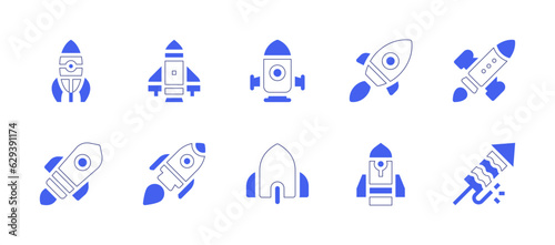 Rocket icon set. Duotone style line stroke and bold. Vector illustration. Containing rocket, rocket launch.