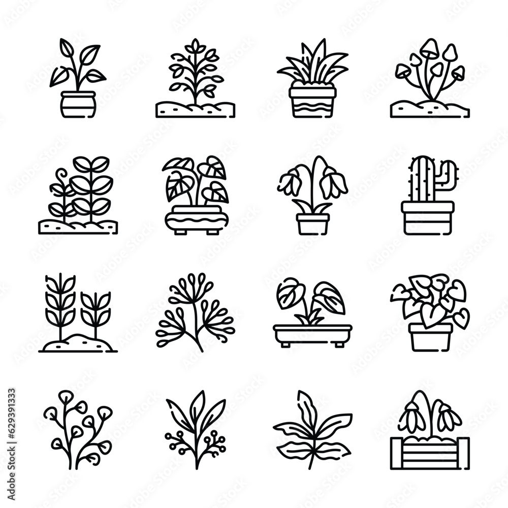 Set of plant line art vector Set of plant line art vector