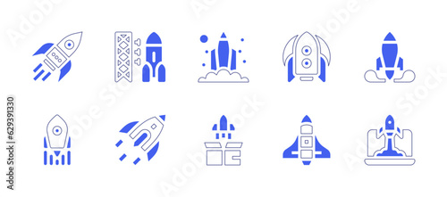 Rocket icon set. Duotone style line stroke and bold. Vector illustration. Containing rocket, advancement, launch, spaceship, startup.