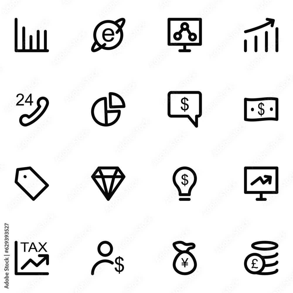 Set of Financial Analysis Bold Line Icons

