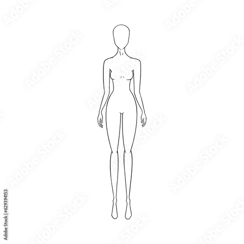 Woman body template for fashion collection. Standing female figure for fashion designs. Vector illustration isolated in white background