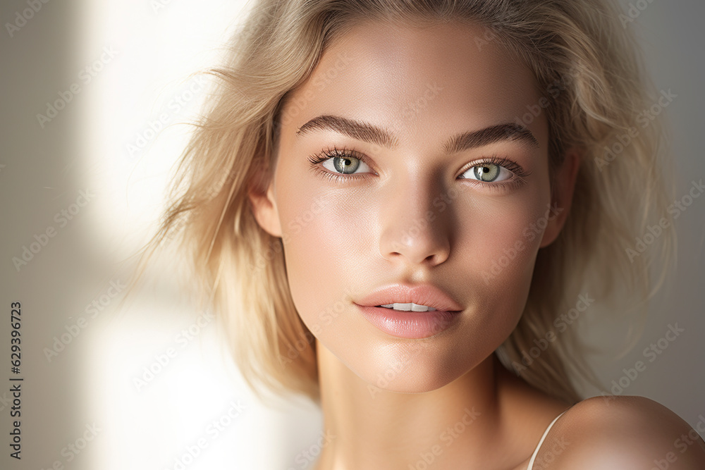 Naklejka premium Portrait of beauty caucasian woman with perfect healthy glow skin facial