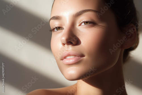 Portrait of beauty caucasian woman with perfect healthy glow skin facial, Beauty women beauty skincare concept.