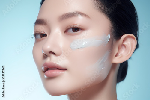 Portrait of beauty asian woman with perfect healthy glow skin facial photo