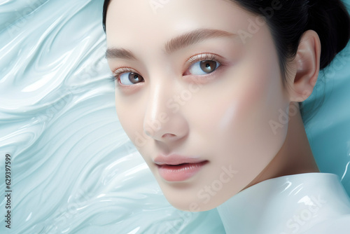 Portrait of beauty asian woman with perfect healthy glow skin facial