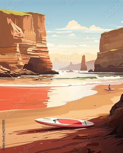 There is a person walking on a beach with a wave. (Generative AI)