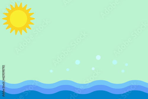 Sea waves  sky and sun. Vector image  flat design. Background for text  advertising  postcard. You can place your text in the center.