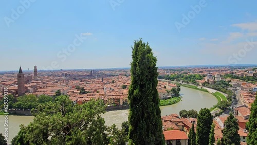 Red brick infrastructure of Verona from Funicolare di Castel San Pietro  photo