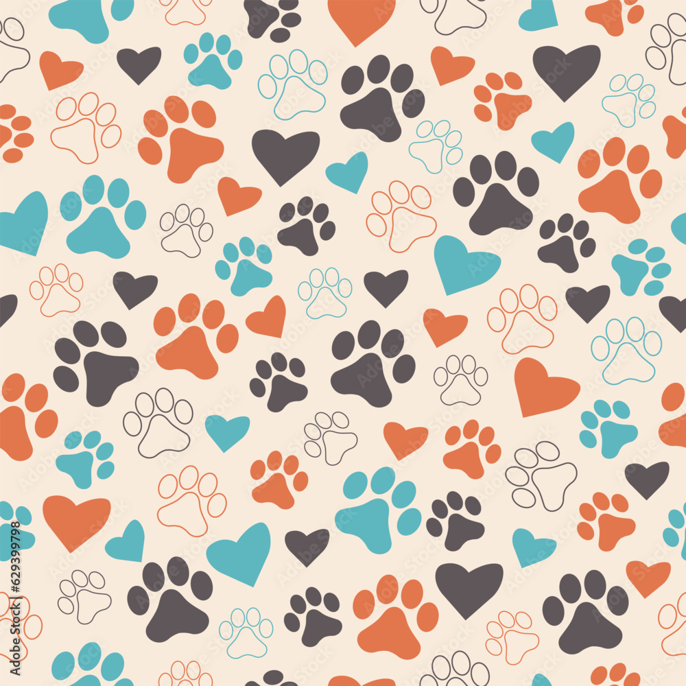 Paw animal print silhouettes. Seamless pattern with paws Paw animal print silhouettes. Seamless pattern with paws