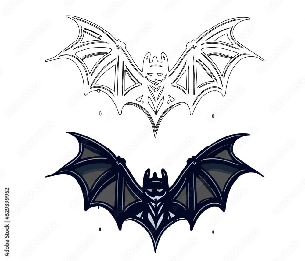 Bat vector illustration Isolated on white background and coloring page ...