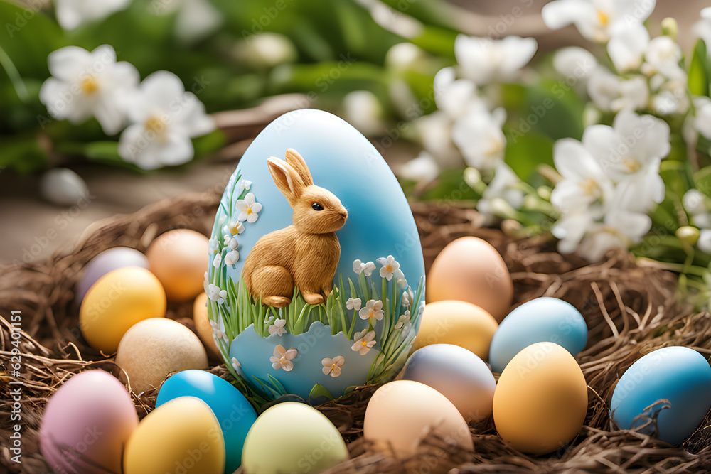 Create a festive Easter egg hunt scene
