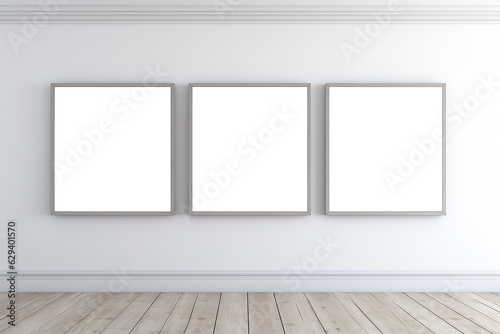 Blank horizontal poster frame mock up in living room interior, Modern living room interior background. Generated AI © nuruddean
