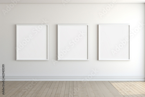 Blank horizontal poster frame mock up in living room interior  Modern living room interior background. Generated AI