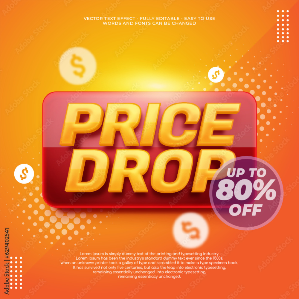 Promotion banner text effect editable price drop template
