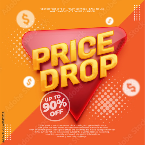 Promotion banner text effect editable price drop template design