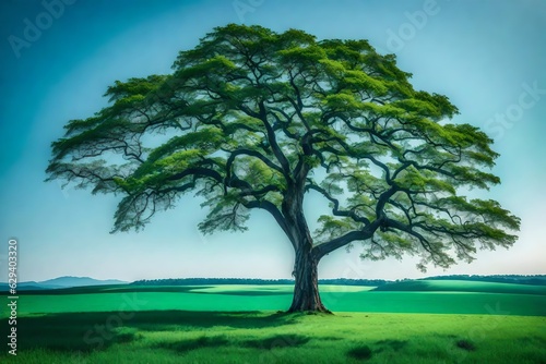 A solitary tree stands majestically in the middle of the field, adding a touch of grace to the landscape generative ai technology 
