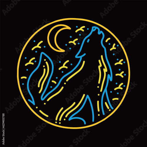 Premium Monoline Colorful Wolf Vector Graphic Design illustration Vintage style Emblem Symbol and Icon