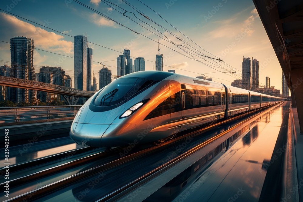 Fototapeta premium High Speed Bullet Train, Generative AI 
