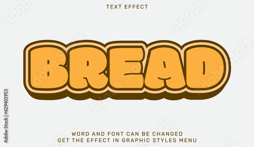 Bread text effect template in 3d design. Text emblem for advertising, branding, business logo