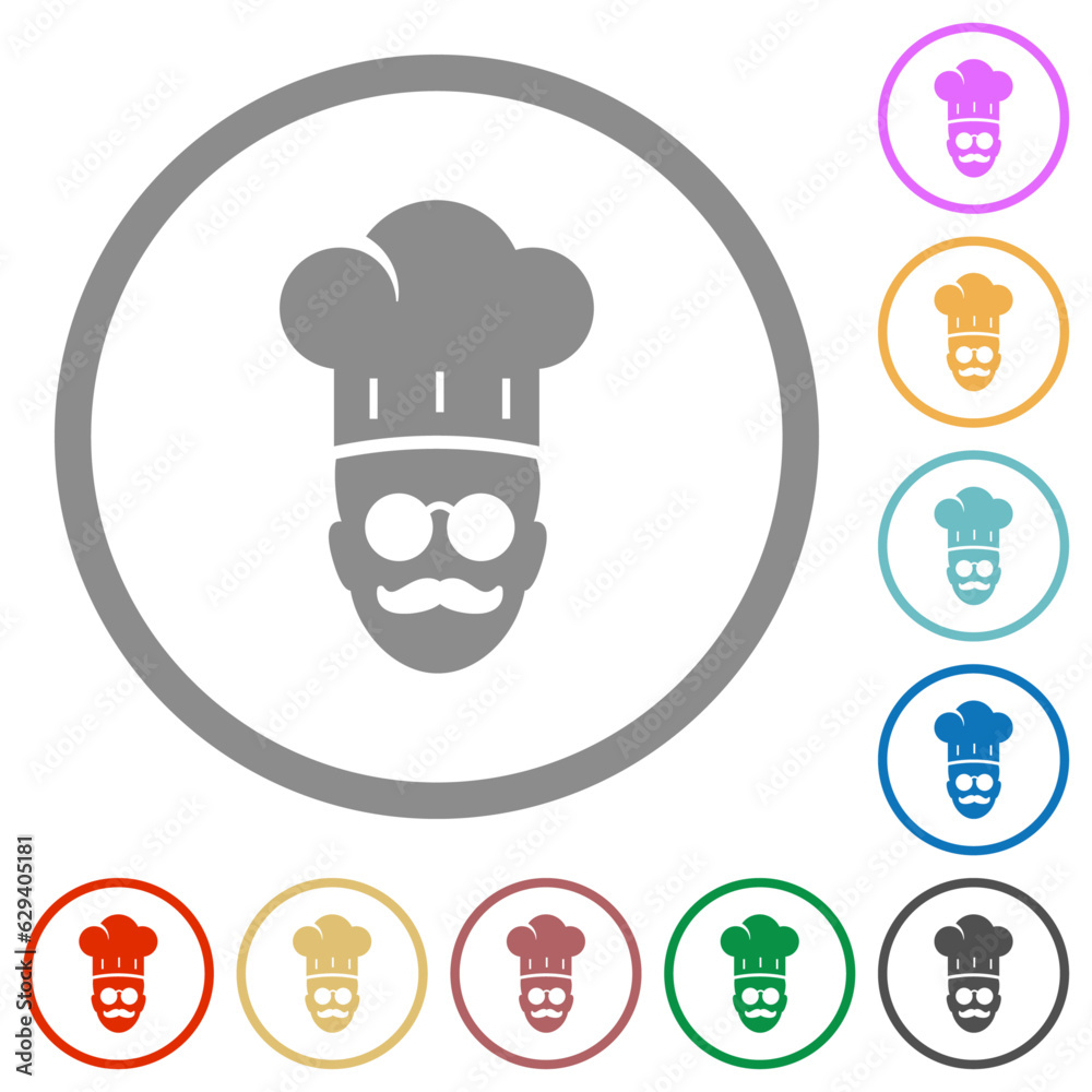 master chef with glasses and mustache flat icons with outlines master chef with glasses and mustache flat icons with outlines