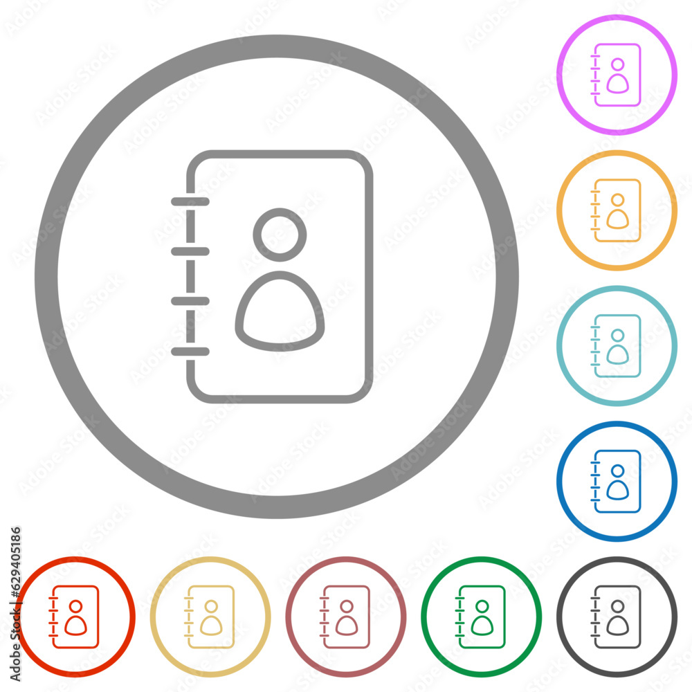 Spiral contact book outline flat icons with outlines Spiral contact book outline flat icons with outlines
