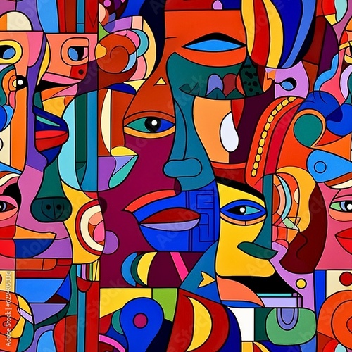 Abstract Doodle Face Seamless Pattern 4