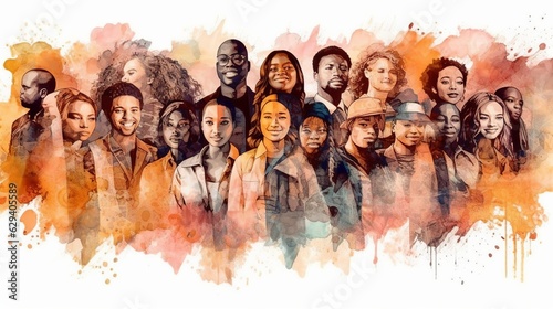 black history month, watercolor background Generative ai