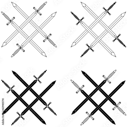 design of four crossed ancient sword