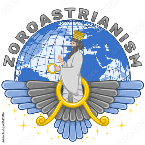 Faravahar symbol with planet earth