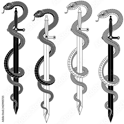 Ancient sword surrounded by poisonous snake