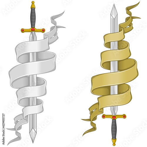 Ancient sword surrounded by a scroll