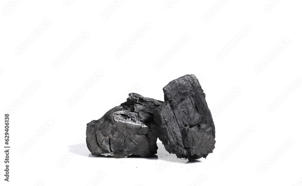 Natural charcoal isolated on white background Traditional natural charcoal or wood charcoal isolated on white background.