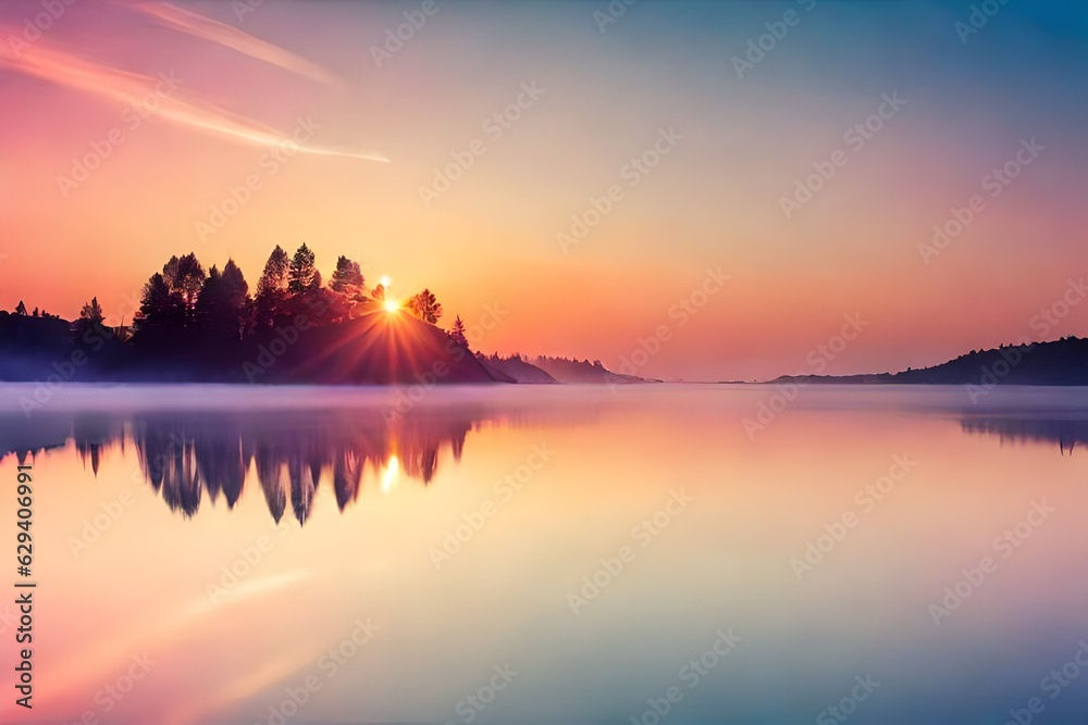 Fototapeta premium sunset over the lake