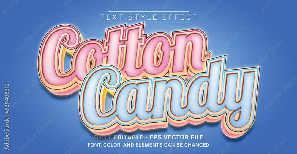 Obraz premium Cotton Candy Text Style Effect. Editable Graphic Text Template.