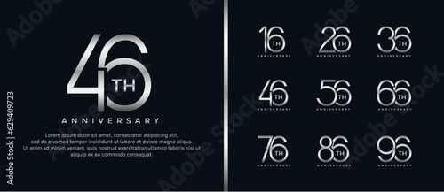 set of anniversary logo silver color on black background for celebration moment