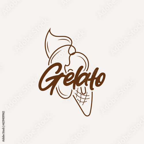Ice Cream Logo, Vector Fresh Sweet Soft Cold Food, Simple Minimalist Inspiration Design
